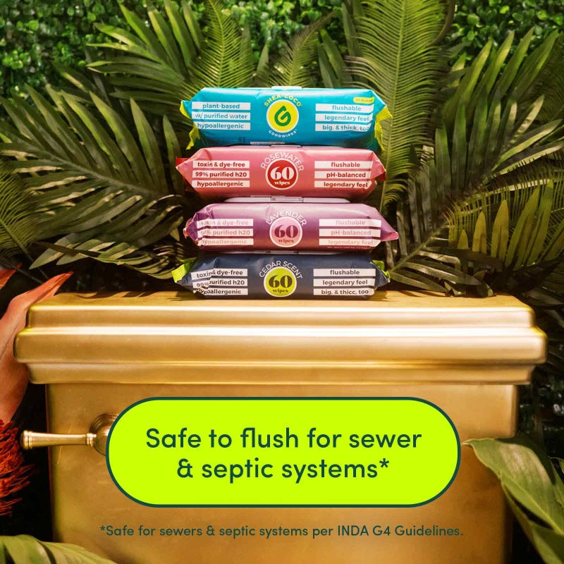 Goodwipes Flushable & Plant-Based Wipes with Botanicals | Dispenser for At-Home Use | Shea-Coco with Aloe Septic and Sewer Safe | 60 count (1 pack) - Biggest Adult Wipes - Image 4